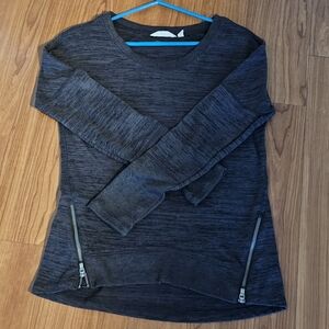 Athleta Womens S Blissful Sharkbite Side Zip Blue Pullover Top Sweatshirt Gray